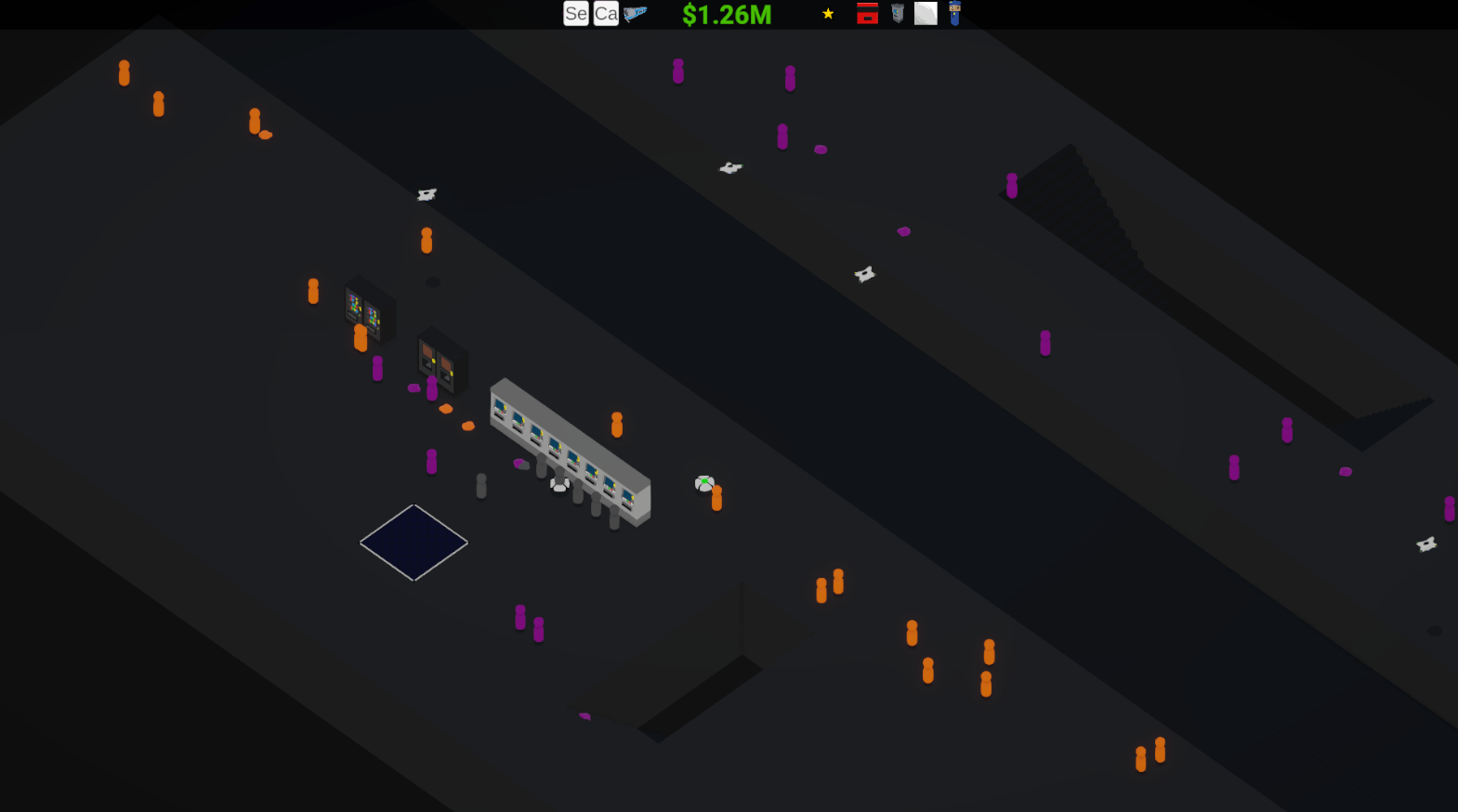 Isometric far shot of passengers waiting